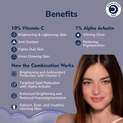 Dermistry 10% Vitamin C 1% Alpha Arbutin Dark Spots Correcting Skin Radiance Repair Sun Damage 30ml - Image 2